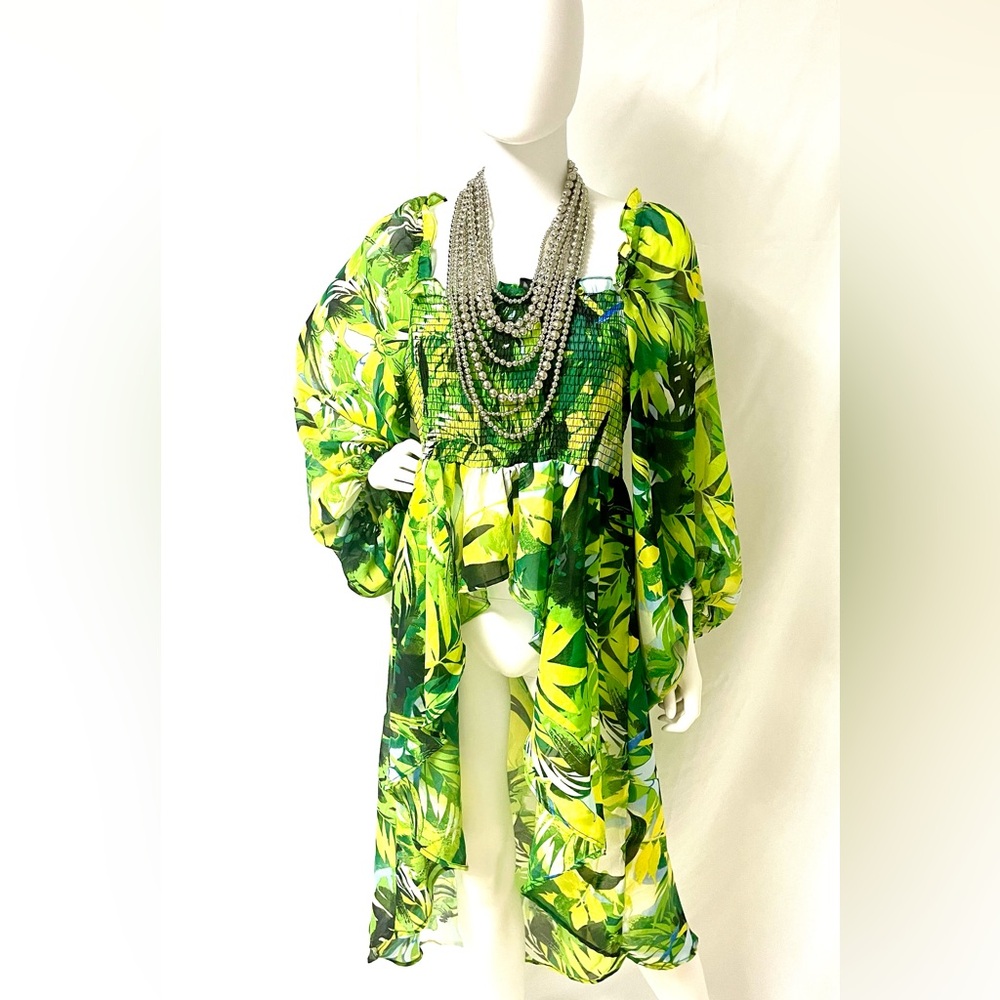 🔥Green Hi-Low Peasant Sleeve Top🔥